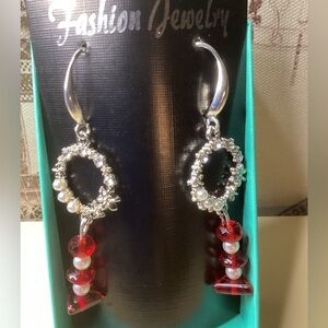 Elegant Silver and Red Dangle Earrings